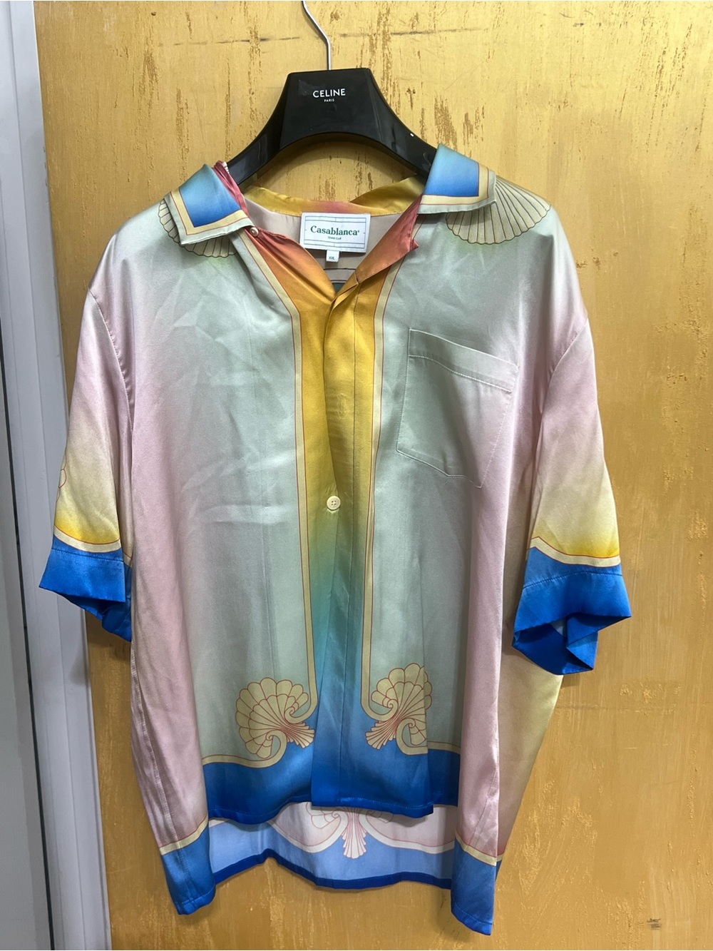 Casablanca Men's Pastel Multicolor Silk-Feel Short Sleeve Dress Shirt